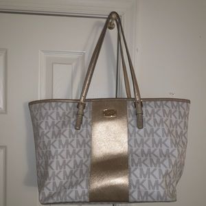 Michael Kors White Tan & Gold Tote